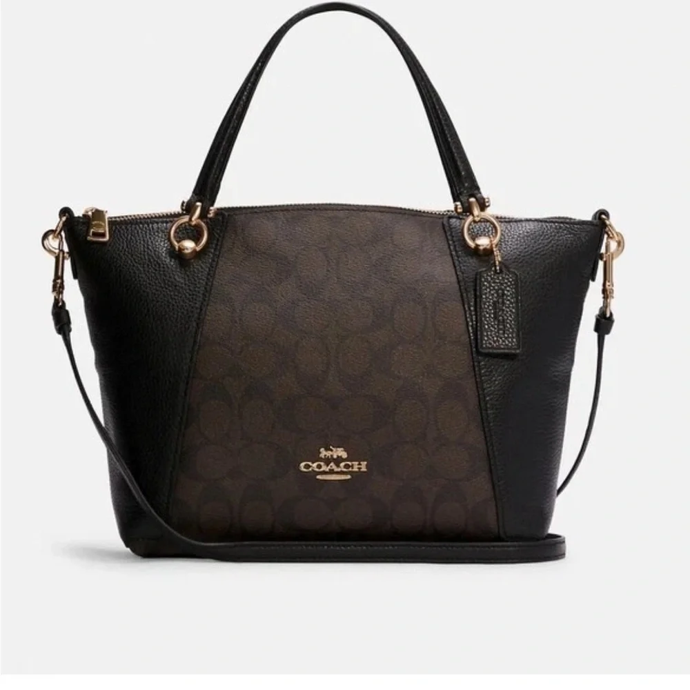 Coach slouchy satchel Signature Black and Brown leather Tote